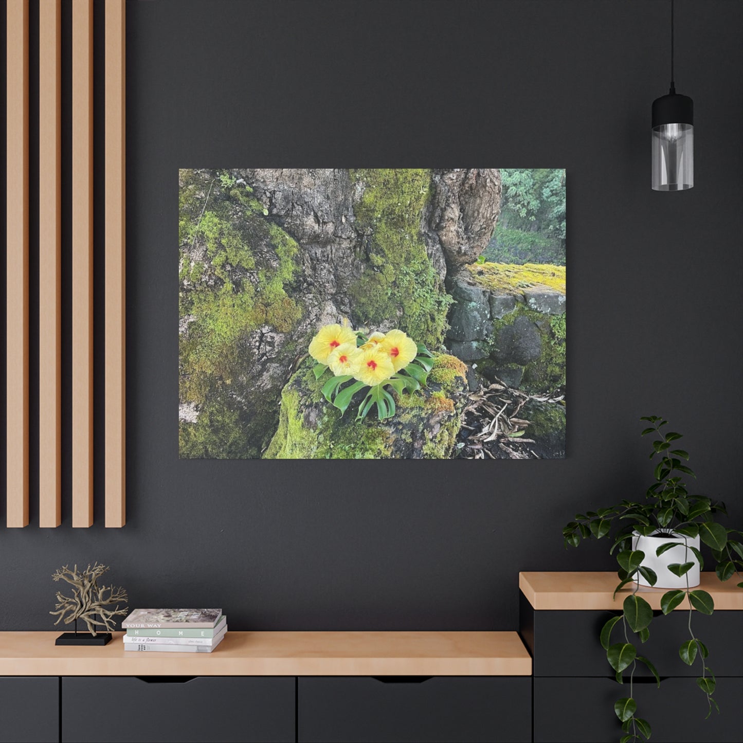 Floral Matte Canvas Art - Yellow Orchid and Moss Decor