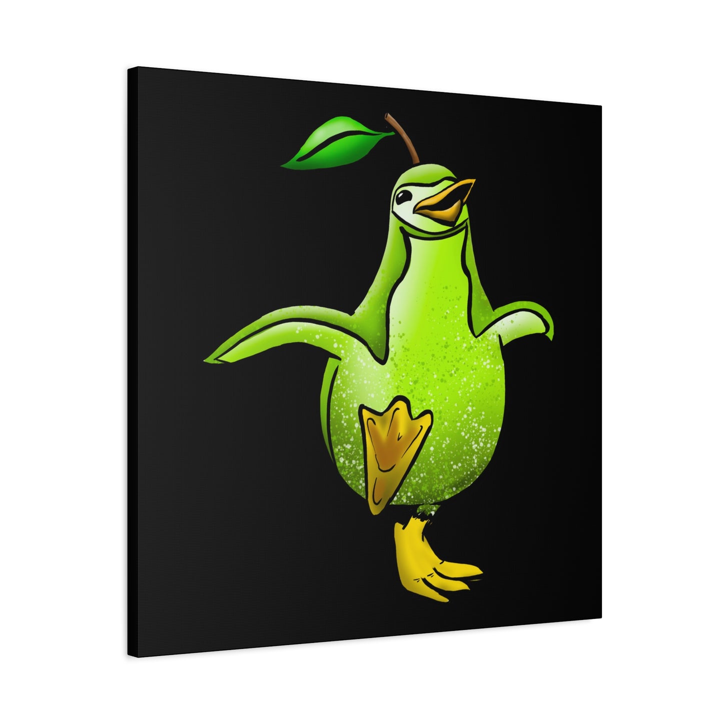 Whimsical Green Bird Pear Penguin Canvas Art - Charming Decor for Home and Office